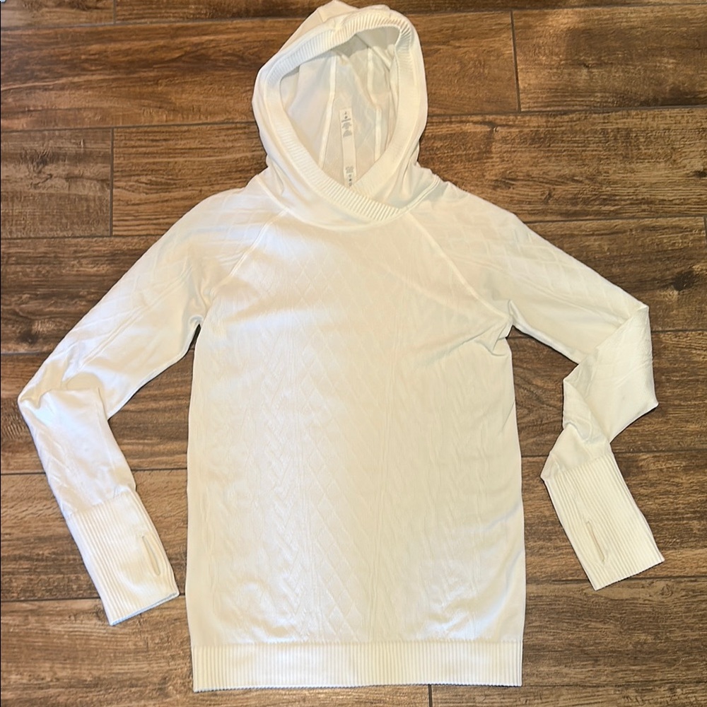 Lululemon Women’s Rest Less White Textured Running Hoodie Thumb Holes, Size 6